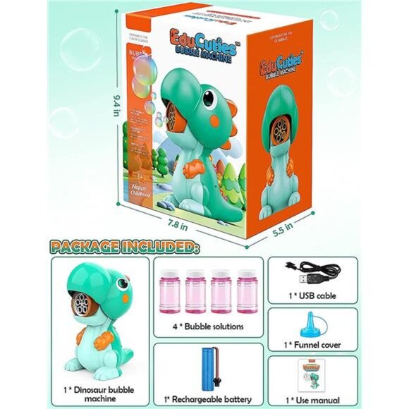 Bubble Machine for Kids, Dinosaur Toys Bubble Blower Maker with Solutions - Picture 5 of 6